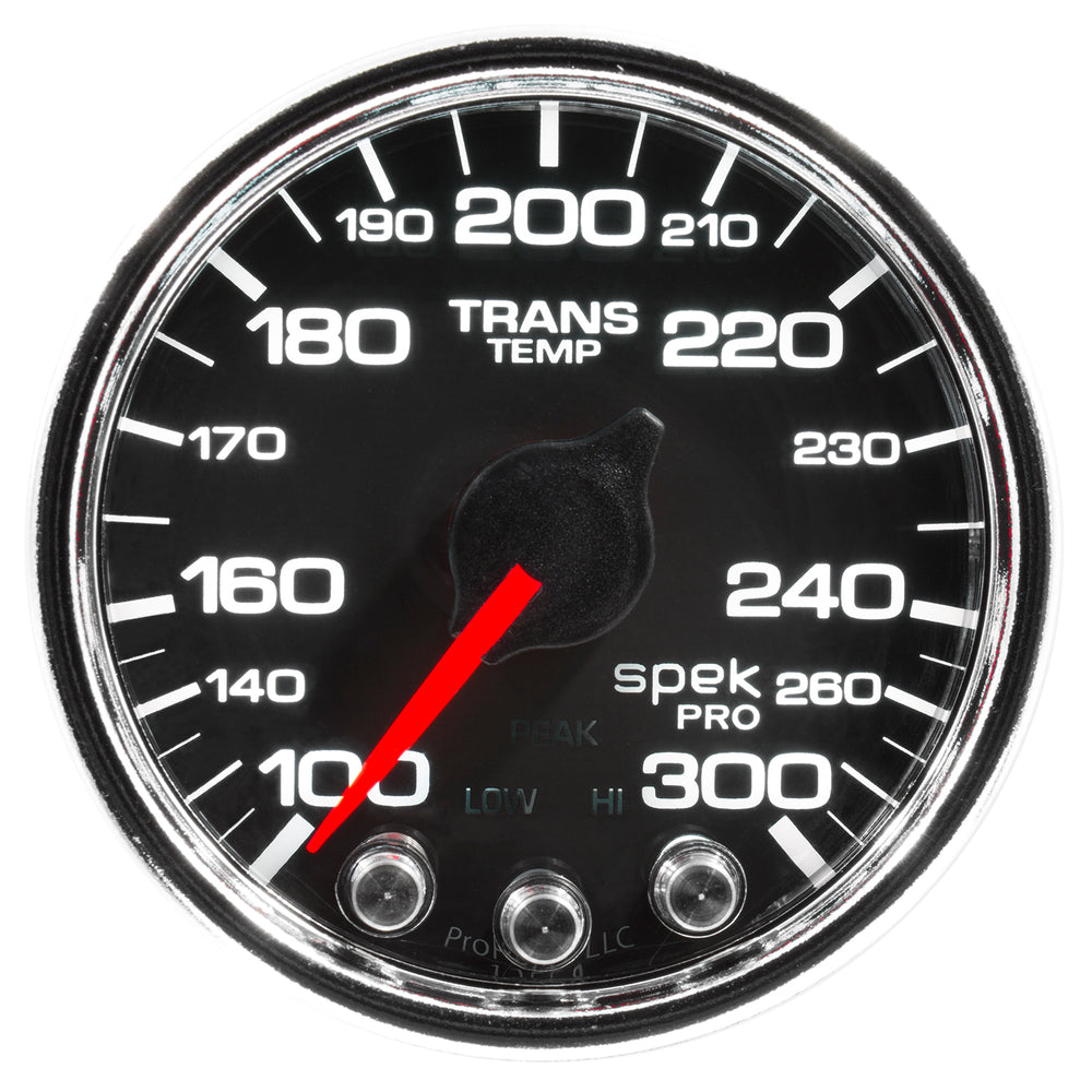 AutoMeter Gauge, Trans Temp, 2 1/16", 300°F, Stepper Motor W/PK & Wrn, Blk/Chrm, Spek-Pro — Red (P34231)