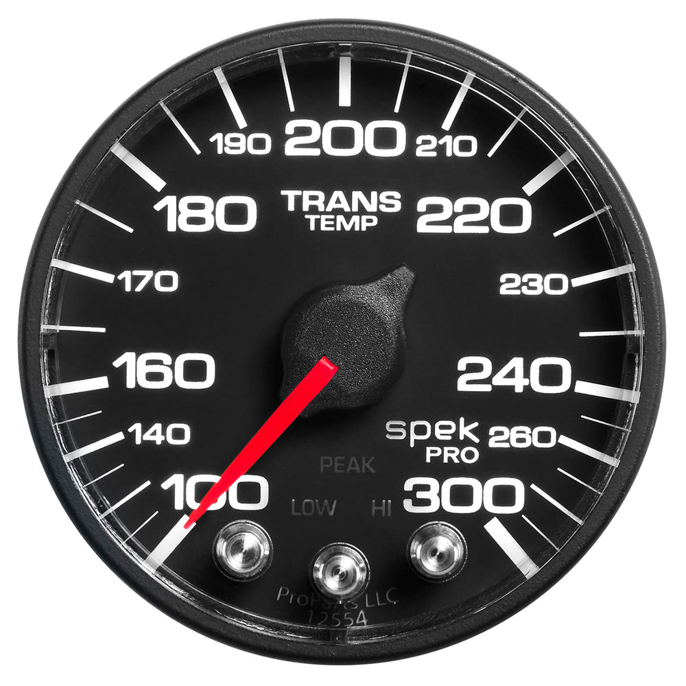 AutoMeter Gauge, Trans Temp, 2 1/16", 300°F, Stepper Motor W/Peak & Wrn, Blk/Blk, Spek-Pro — Red (P342328)