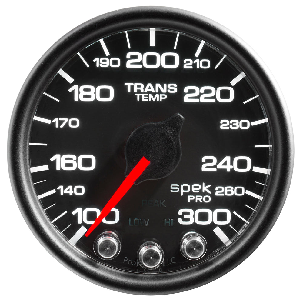 AutoMeter Gauge, Trans Temp, 2 1/16", 300°F, Stepper Motor W/Peak & Wrn, Blk/Blk, Spek-Pro — Red (P34232)