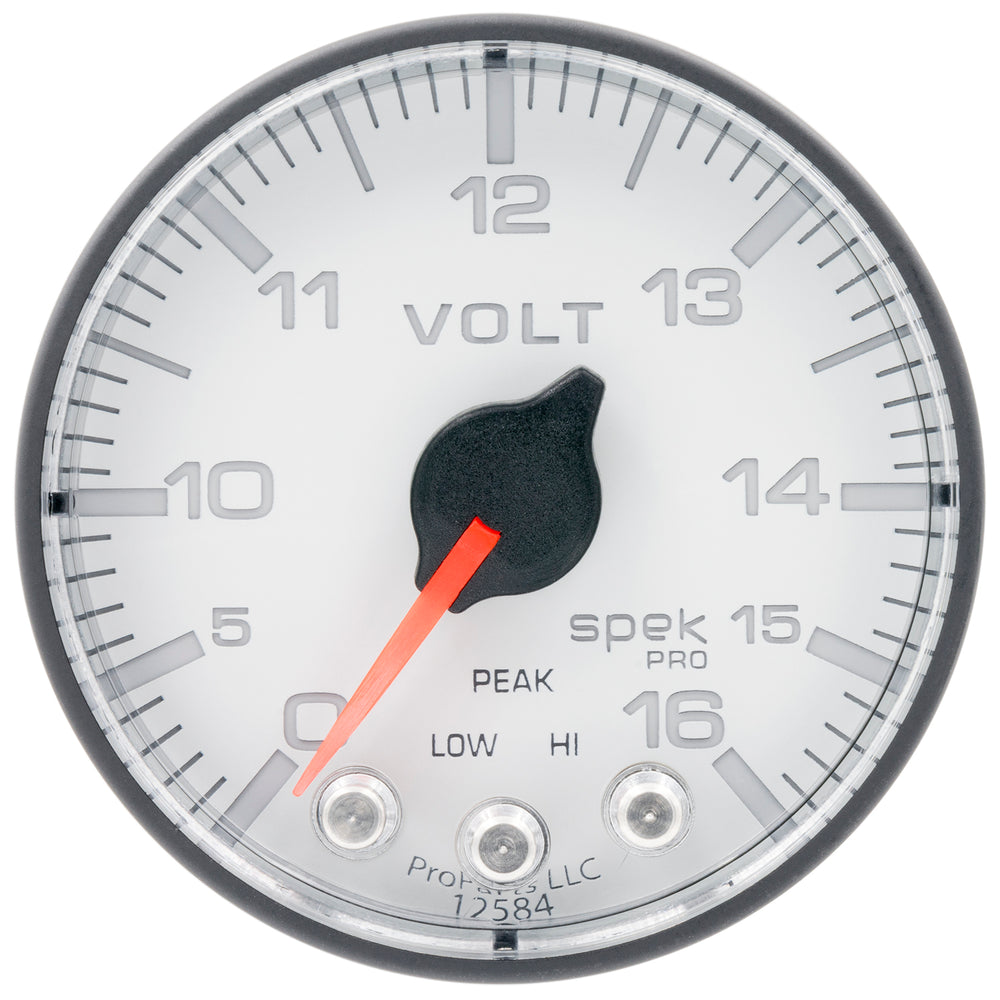 AutoMeter Gauge, Voltmeter, 2 1/16", 16V, Stepper Motor W/Peak & Warn, Wht/Blk, Spek-Pro — Red (P344128)