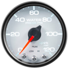 AutoMeter Gauge, Water Press, 2 1/16", 120PSI, Stepper Motor W/Peak & Warn, Wht/Blk, Spek — Red (P34512)
