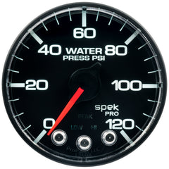 AutoMeter Gauge, Water Press, 2 1/16", 120PSI, Stepper Motor W/Peak & Warn, Blk/Blk, Spek — Red (P345328)