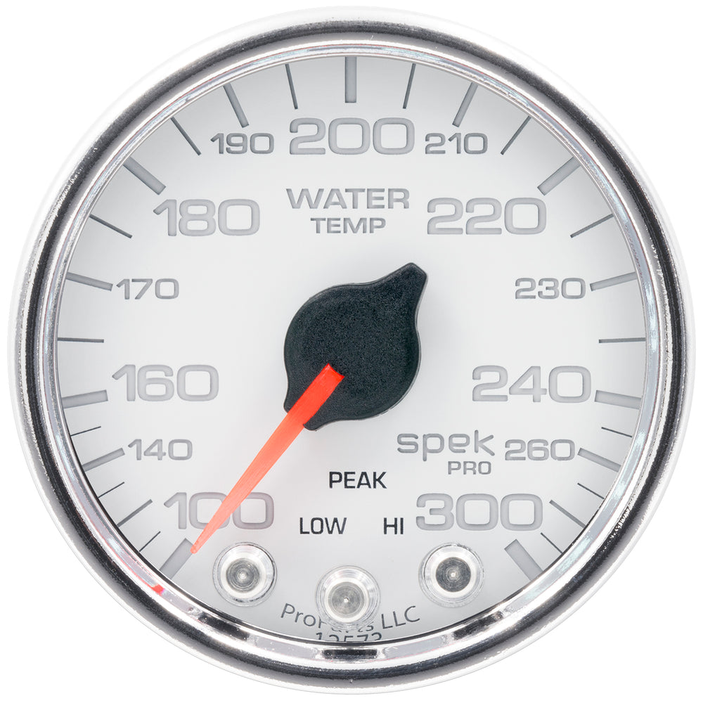 AutoMeter Gauge, Water Temp, 2 1/16", 300°F, Stepper Motor W/Peak & Warn, Wht/Chrm, Spek