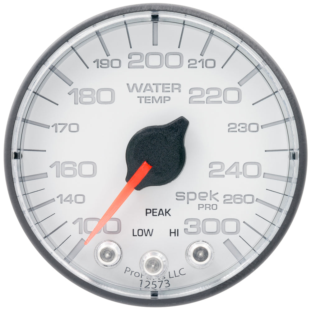 AutoMeter Gauge, Water Temp, 2 1/16", 300°F, Stepper Motor W/Peak & Warn, Wht/Blk, Spek — Red (P346128)