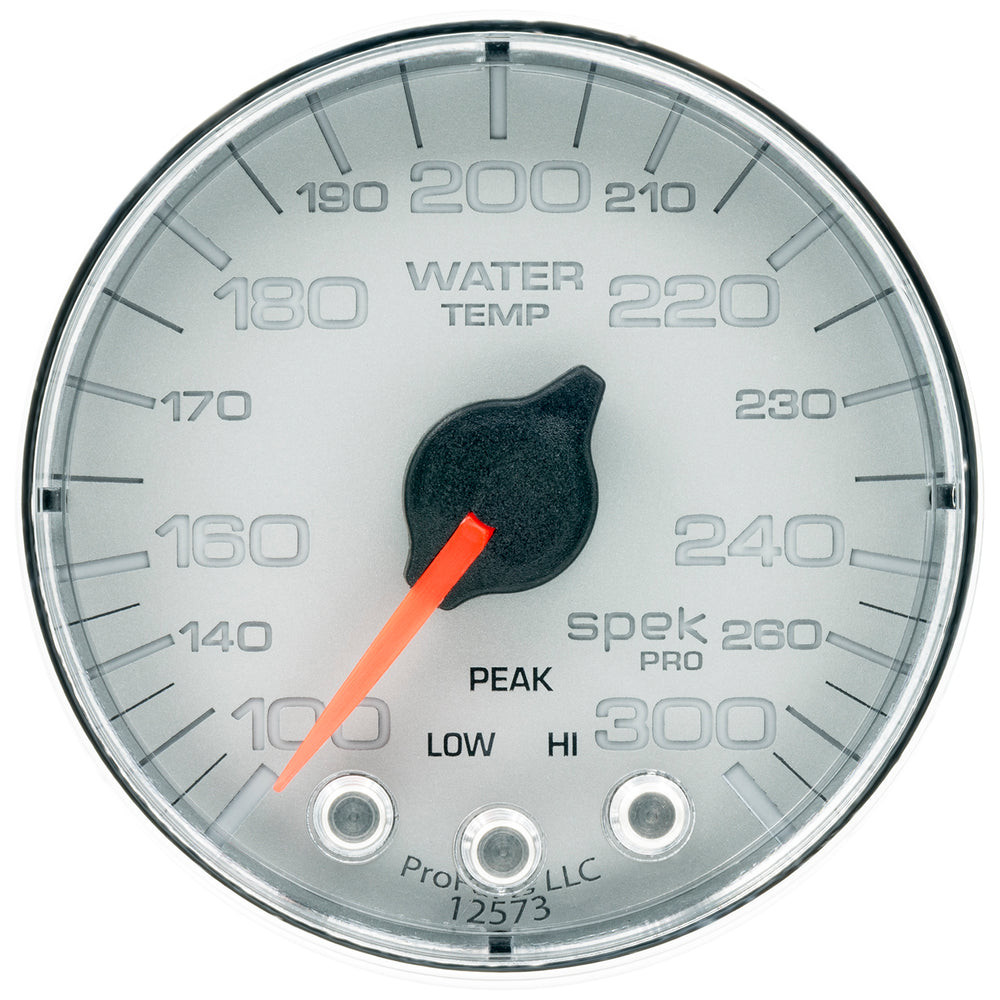 AutoMeter Gauge, Water Temp, 2 1/16", 300°F, Stepper Motor W/Peak & Warn, Slvr/Chrm, Spek — Red (P346218)