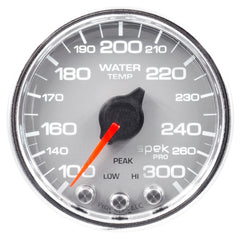 AutoMeter Gauge, Water Temp, 2 1/16", 300°F, Stepper Motor W/Peak & Warn, Slvr/Chrm, Spek — Red (P34621)