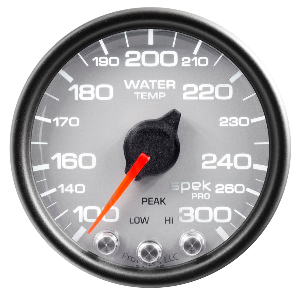 AutoMeter Gauge, Water Temp, 2 1/16", 300°F, Stepper Motor W/Peak & Warn, Slvr/Blk, Spek — Red (P34622)