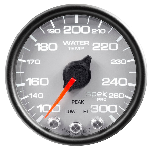 AutoMeter Gauge, Water Temp, 2 1/16", 300°F, Stepper Motor W/Peak & Warn, Slvr/Blk, Spek — Red (P34622)