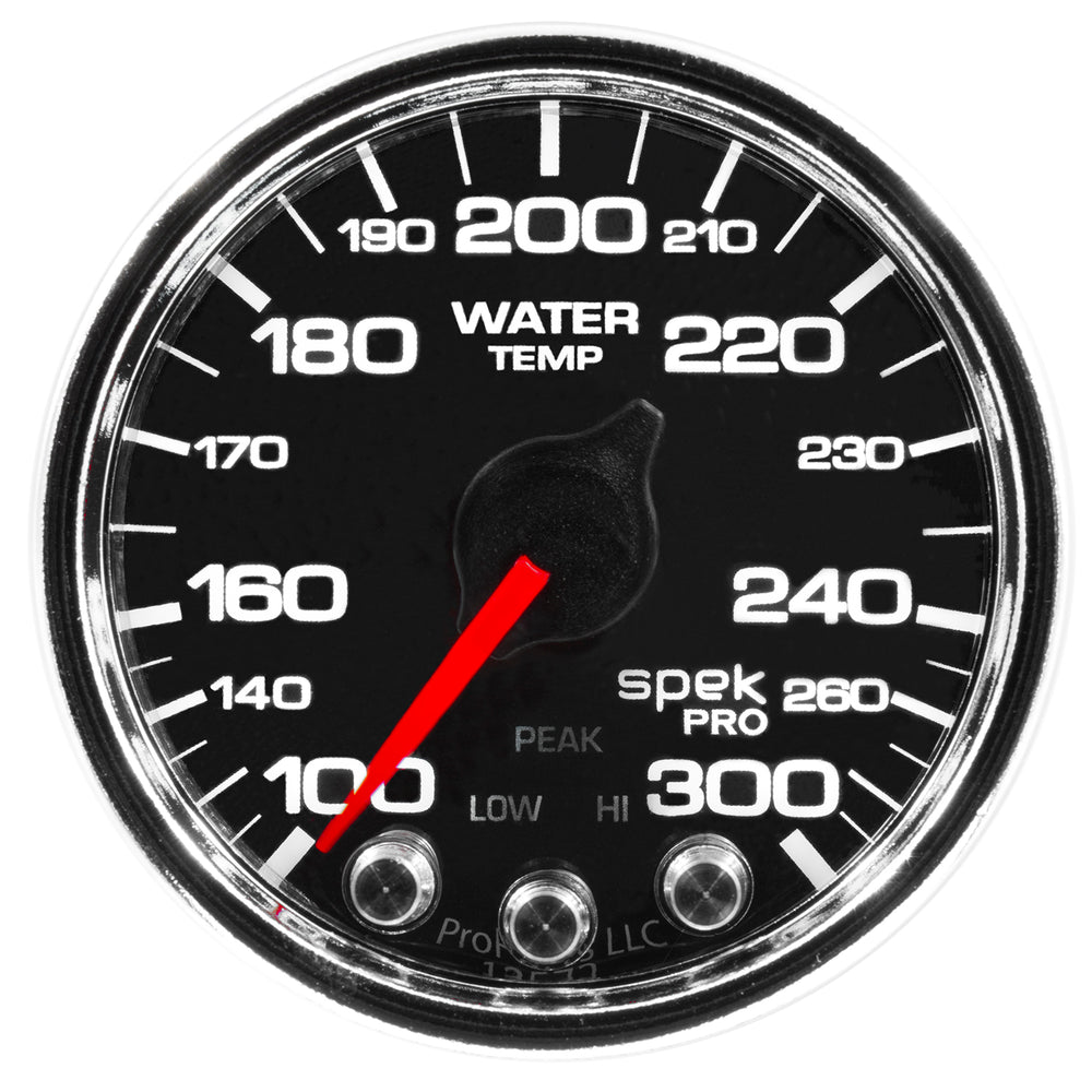 AutoMeter Gauge, Water Temp, 2 1/16", 300°F, Stepper Motor W/Peak & Warn, Blk/Chrm, Spek — Red (P34631)
