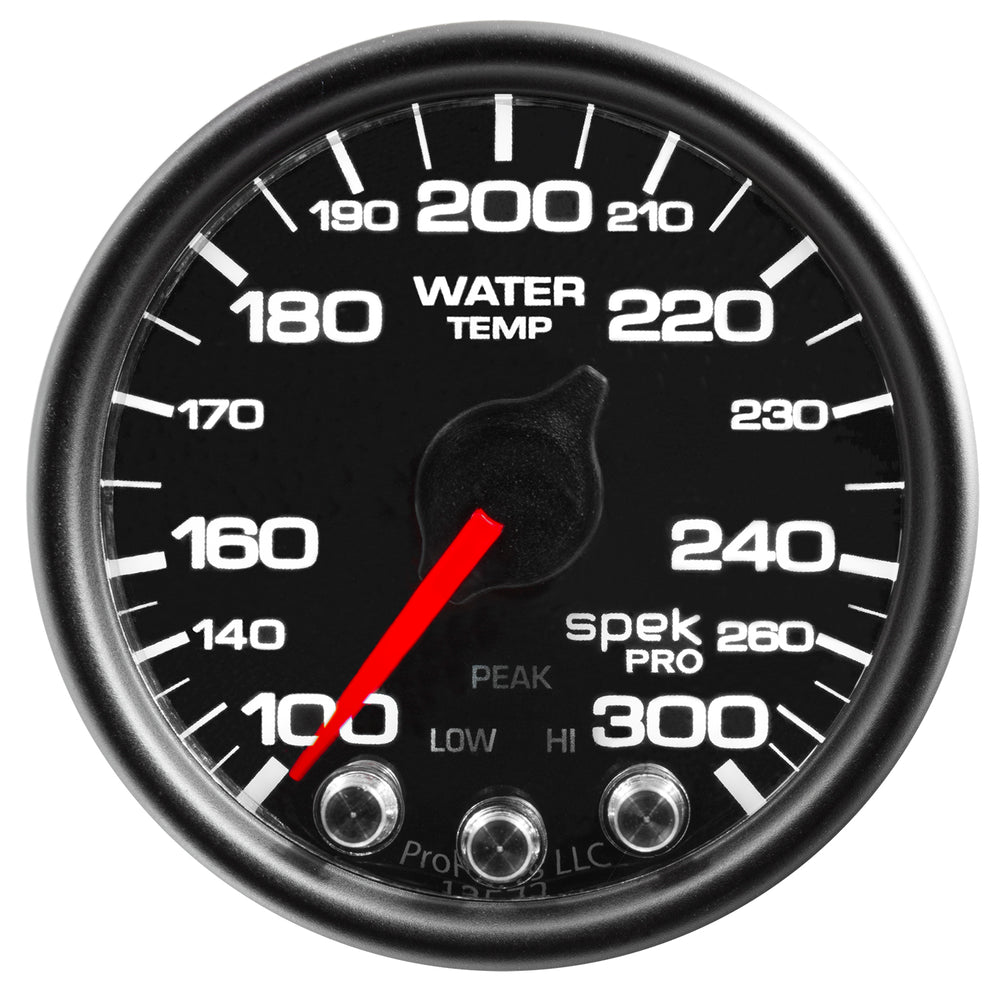 AutoMeter Gauge, Water Temp, 2 1/16", 300°F, Stepper Motor W/Peak & Warn, Blk/Blk, Spek — Red (P34632)