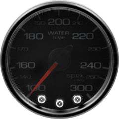 AutoMeter Gauge, Water Temp, 2 1/16", 300°F, Stepper Motor W/PK & Warn, Blk/Smke/Blk, Spek