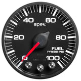 2-1/16" FUEL PRESSURE, 0-100 PSI, SPEK-PRO, BLACK/BLACK, ECU (P514328)
