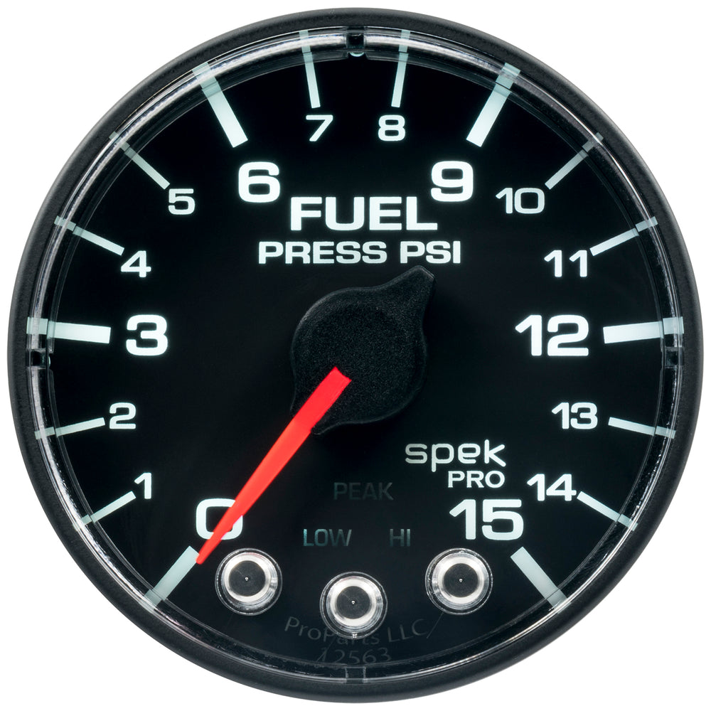 AutoMeter 2-1/16" Fuel Pressure, 0-15 PSI, Spek-Pro, Black/Black, ECU