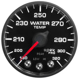 2-1/16" WATER TEMPERATURE, 180-320 F, SPEK-PRO, BLACK/BLACK, ECU