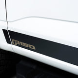 Putco 2021 Ford F-150 Super Crew 6.5ft Box Ford Licensed Blk Platinum Rocker Panels (4.25in 12pc) (9751474BPFD) — black