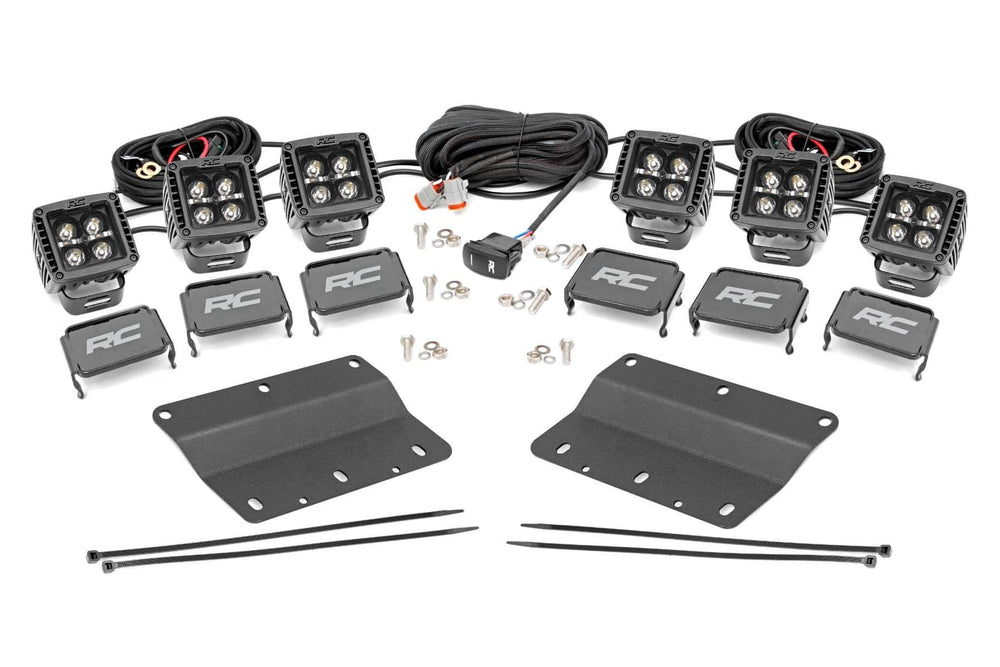 Rough Country LED Light Kit | Fog Mount | Triple 2" Black Pair | Amber DRL | Ford Bronco (21-24)
