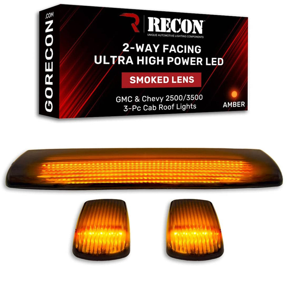 Recon 3 Piece Smoked Cab Light Set with Amber Leds - 15-19 Silverado/Sierra HD with OEM Factory Installed Cab Roof Lights