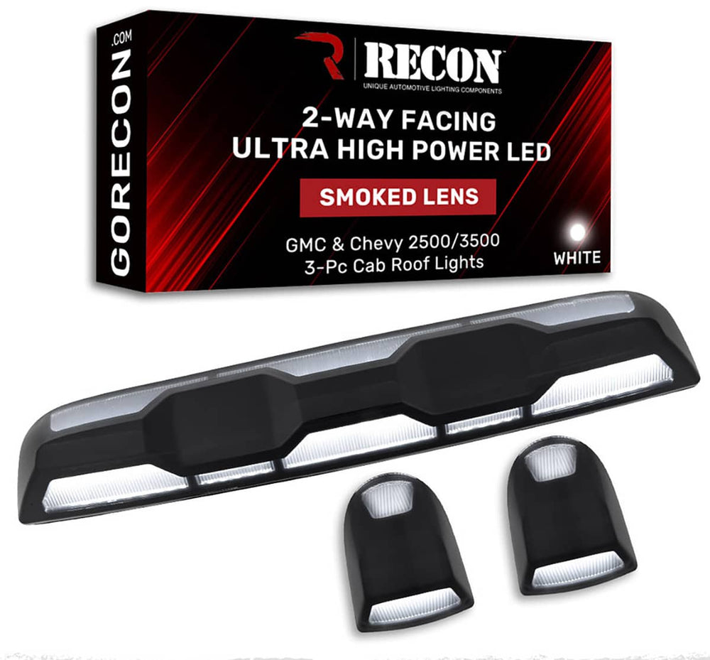 Recon 3 Piece Smoked Cab Light Set with White Leds - 20-26 Silverado/Sierra HD with OEM Factory Installed Cab Roof Lights
