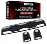 RECON 3 PIECE SMOKED CAB LIGHT SET WITH WHITE LEDS ; 20-26 SILVERADO/SIERRA HD WITH OEM FACTORY INSTALLED CAB ROOF LIGHT