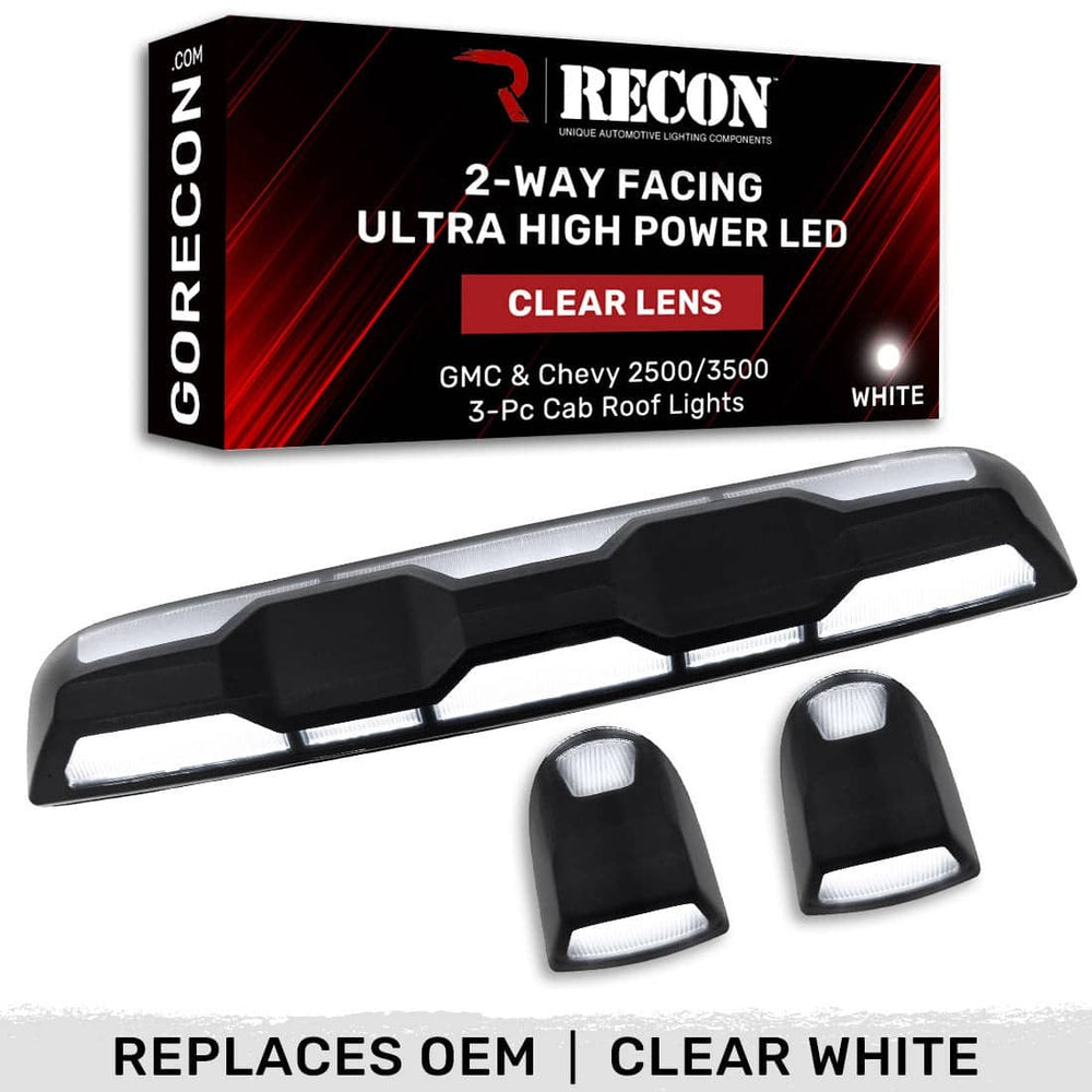 Recon 3 Piece Clear Cab Light Set with White Leds - 20-26 Silverado/Sierra HD with OEM Factory Installed Cab Roof Lights