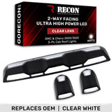 RECON 3 PIECE CLEAR CAB LIGHT SET WITH WHITE LEDS ; 20-26 SILVERADO/SIERRA HD WITH OEM FACTORY INSTALLED CAB ROOF LIGHTS