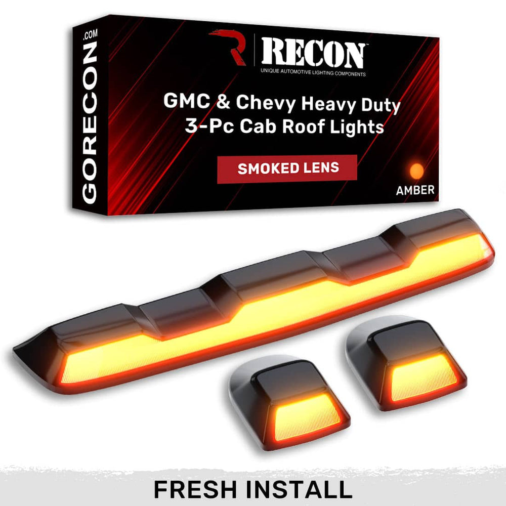 Recon Smoked Cab Roof Light Lens W/ Amber LED (3 PC SET) | 20-25 Silverado/Sierra HD Without Factory Cab Lights