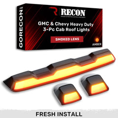 Recon Smoked Cab Roof Light Lens W/ Amber LED (3 PC SET) | 20-25 Silverado/Sierra HD Without Factory Cab Lights