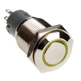 16mm LED 2-Position On/Off Switch (Yellow) - Chrome Finish