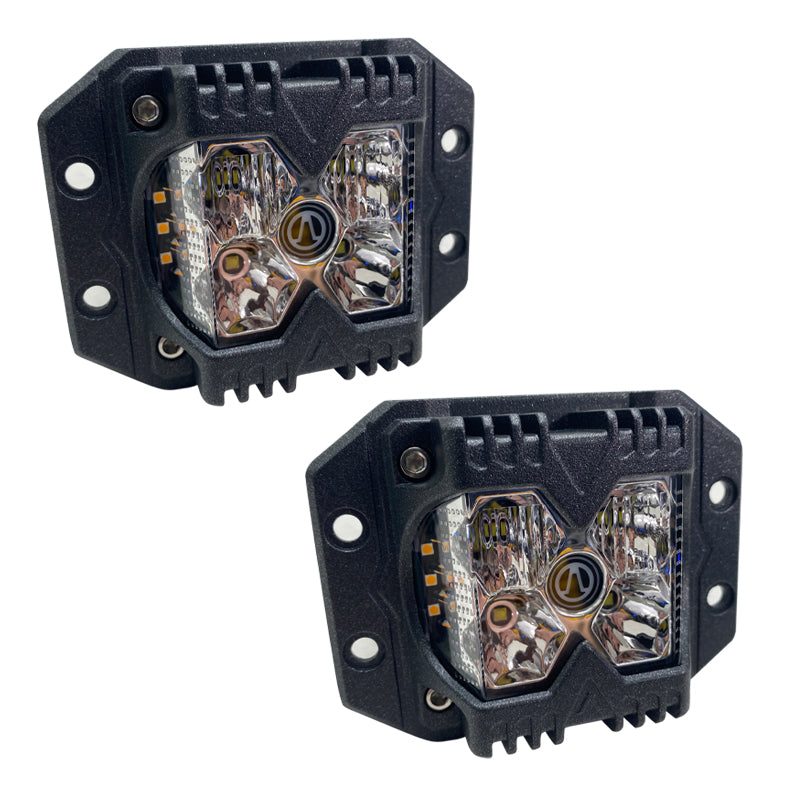 40-Watt LED Auxiliary Flush Mount Light with Amber Side Strobe - Profession Grade with Clear Lens - Sold in Pairs - Race Sport Lighting