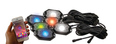 Race Sport 6-POD RGBW Hi-Power Rock Light Complete Kit with Bluetooth APP controls in Retail Box
