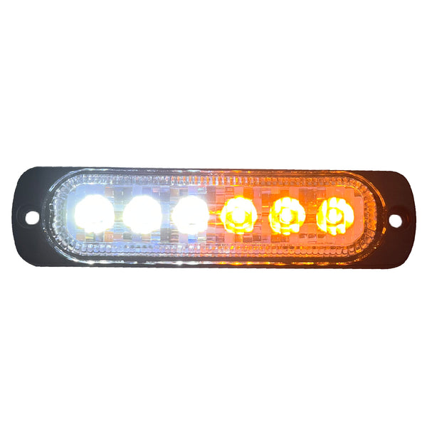 Race Sport White/Amber Switching 6-LED Ultra Slim Flush Mount 19-Flash Pattern Marker Strobe Light