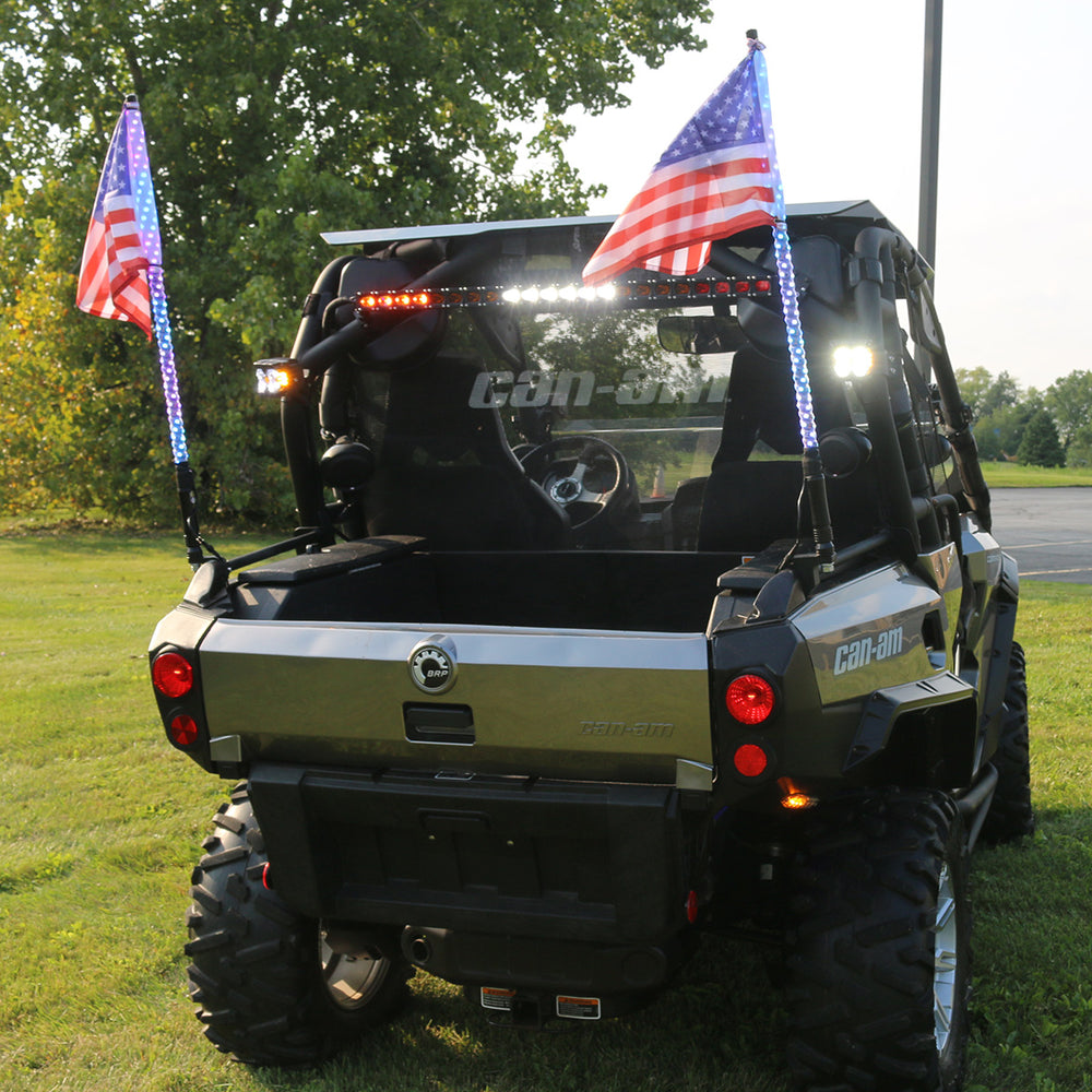 Race Sport NEW - 5-Foot Long ColorSMART Chasing RGB Multi-Color Whip with over 150+ Patterns - Bluetooth Controlled and American Flag