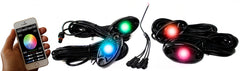 Race Sport ColorSMART 4-LED Glow Pod BLACK Kit - Smartphone Controlled with Brain Box IP68 12V with All Hardware - RGB Multi-Color w/ Black Rock Light Housings