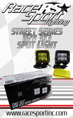 Race Sport Street Series 3x3in 16W 4-LED Cube Spot Lights w/ Amber Cover (Sold as Pair)