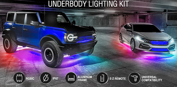 ColorSMART Chasing Pattern RGB LED Aluminum Solid Underbody Kit with Key Card RGB Remote and Bluetooth App Control Race Sport Lighting