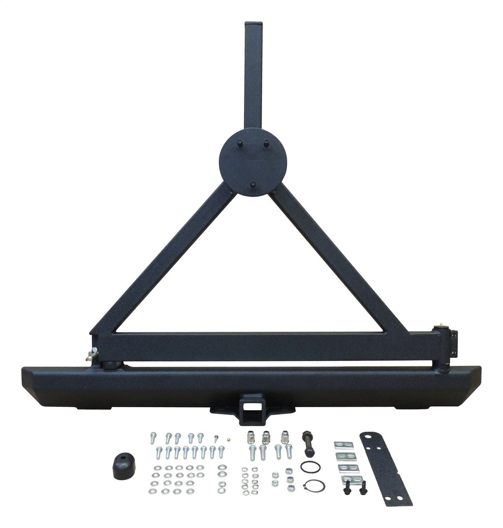 RT Offroad Black Textured Steel Rear Bumper w/ Tire Carrier & Receiver for Jeep TJ & YJ
