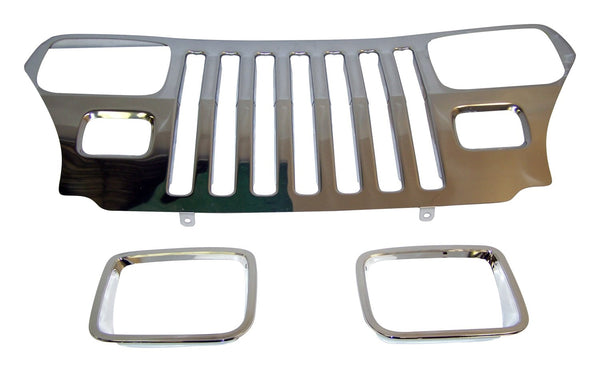 RT Offroad Stainless Steel Grille Applique w/ Chrome Bezels for 87-95 Jeep YJ Wrangler