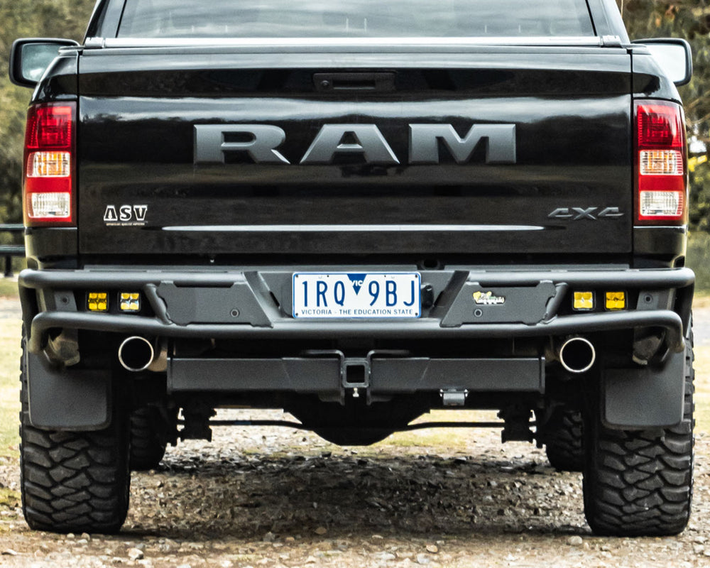 Ironman 4x4 - Raid Rear Bumper Kit - 40W Flood Amber Lights for Ram 1500 (2013-2018) (RTB075K-8BFAN)