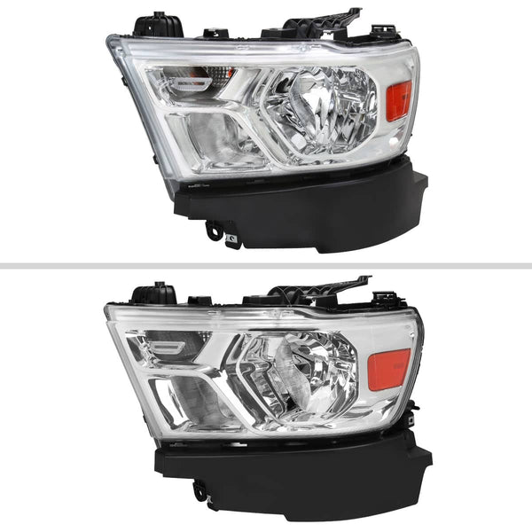 Spec-D Tuning Left OE Halogen Headlight with Chrome Housing Clear Lens Amber Reflector - 19-26 Ram 1500