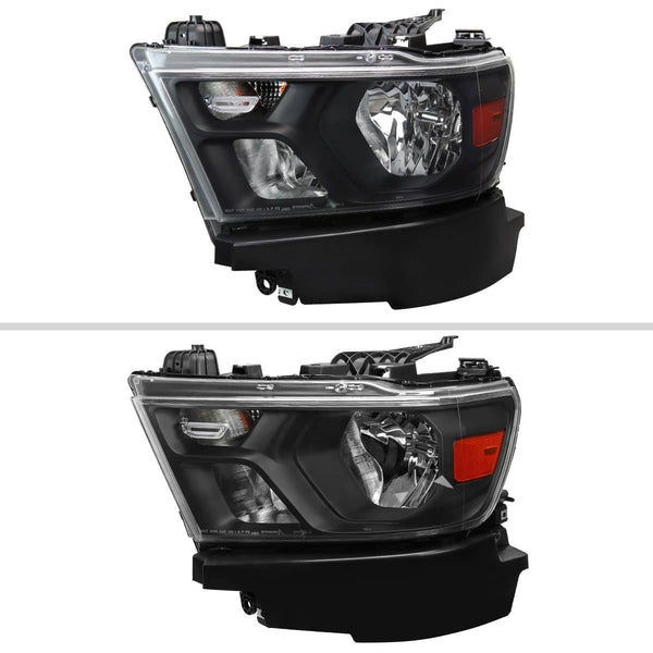 Spec-D Tuning Left OE Halogen Headlight Black Housing Clear Lens Amber Reflector - 19-26 Ram 1500