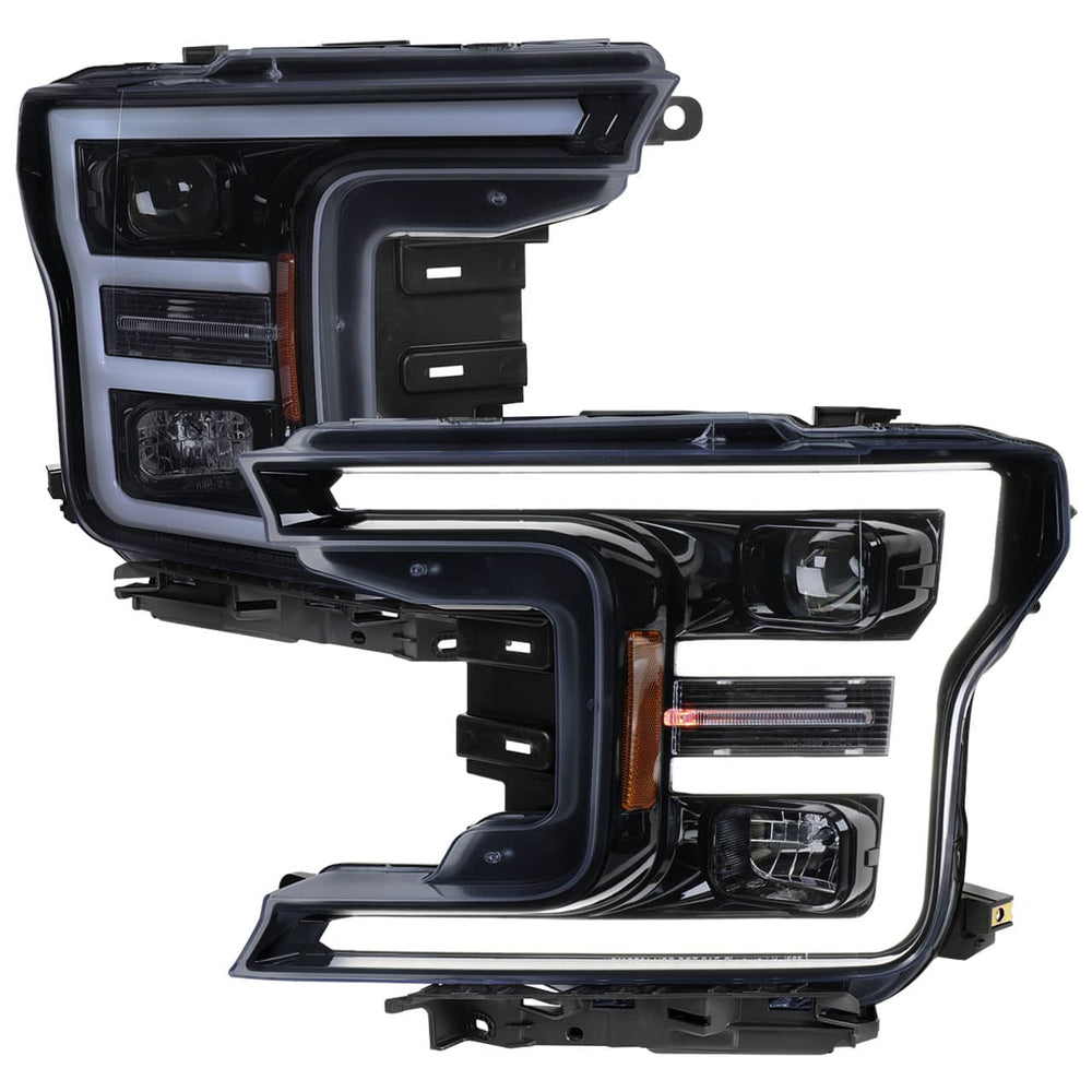 Spec-D LED C-Bar Glossy Black Housing/Smoked Lens Projector Headlights - 18-20 F150