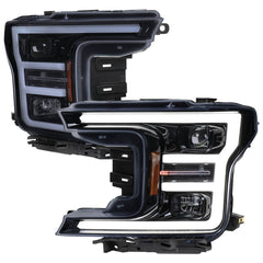 Spec-D LED C-Bar Glossy Black Housing/Smoked Lens Projector Headlights - 18-20 F150