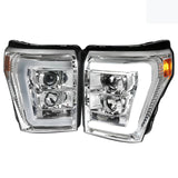 SPEC-D CHROME LED C-BAR PROJECTOR HEADLIGHTS CLEAR LENS ; 11-16 SUPER DUTY ; BULBS NOT INCLUDED FOR TURN SIGNALS REUSE S