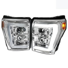 Spec-D Chrome LED C-Bar Projector Headlights Clear Lens - 11-16 Super Duty - Bulbs Not Included for Turn Signals Reuse Stock Bulbs