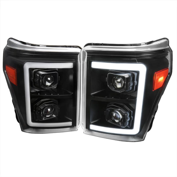 Spec-D Black Projector Headlights with Clear Lens - 11-16 Super Duty