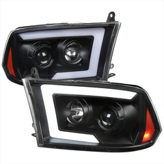 Spec-D Matte Black Projector Headlights with Clear Lens and Sequential Turn Signals - 09-18 Ram 1500