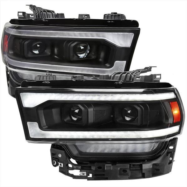 Spec-D Matte Black Projector Headlights with Clear Lens - 19-24 Ram 2500/3500