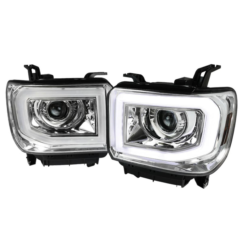 Spec-D Chrome Projector Headlights 14-18 GMC 1500/ 15-19 HD Chrome Without Factory LED Day Time Running Lights