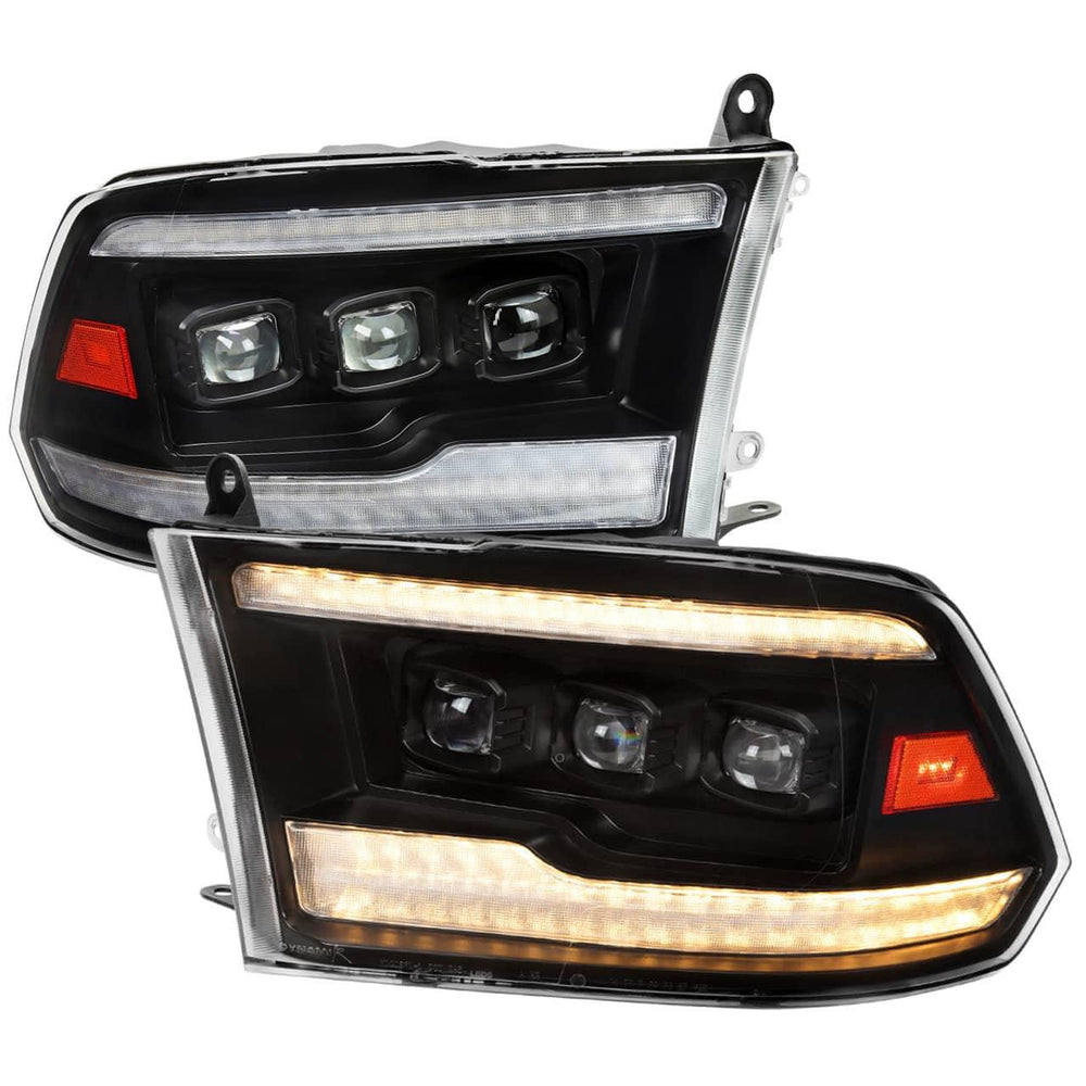 Spec-D Switchback Sequential Full Amber Matte Black Housing/Clear Lens LED Projector Headlights - 09-18 Ram 1500/ 19-24 1500 Classic/ 10-18 Ram 2500/3500