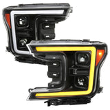 SPEC-D LED C-BAR MATTE BLACK HOUSING/CLEAR LENS PROJECTOR HEADLIGHTS WITH SWITCHBACK SEQUENTIAL TURN SIGNAL LIGHTS ; 18-